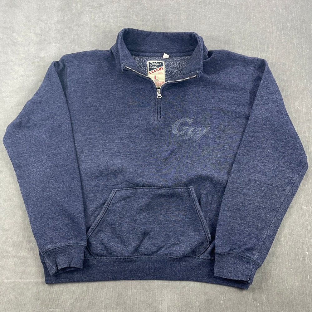 George Washington Univ League Men L Navy Blue Quarter Zip Pullover Sweatshirt